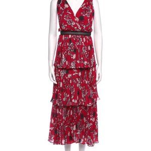 Self-Portrait Tiered Floral Print Crepe Midi Dress Sz 8